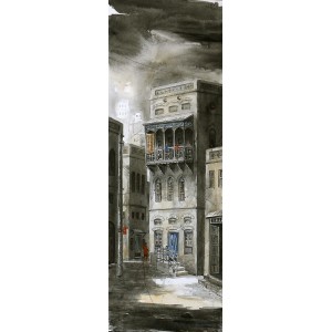 G. N. Qazi, 12 x 36 Inch, Oil on Canvas, Cityscape Painting, AC-GNQ-017